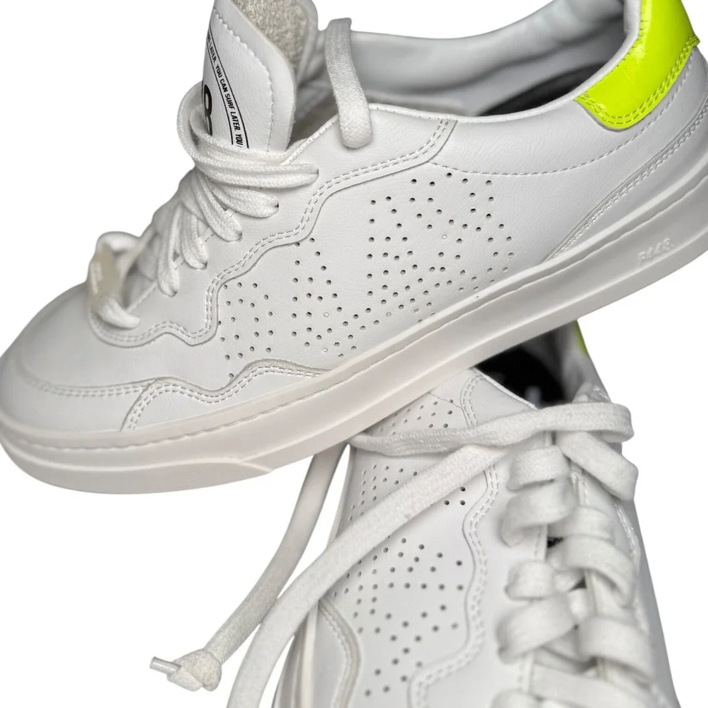 P448 Project Sustainability White Neon Yellow Leather Sneakers Size 37 US 7.5